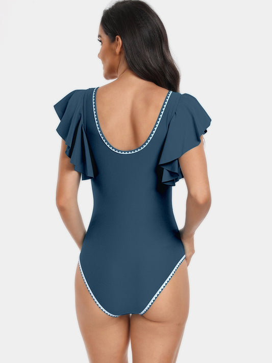 Plunge Cap Sleeve One-Piece Swimwear