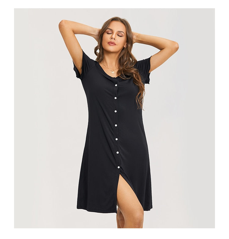 Short Sleeve Button Down Nightgown